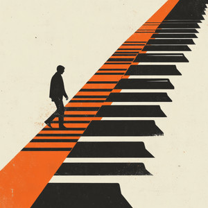 Dessin d'un homme marchant sur un piano
