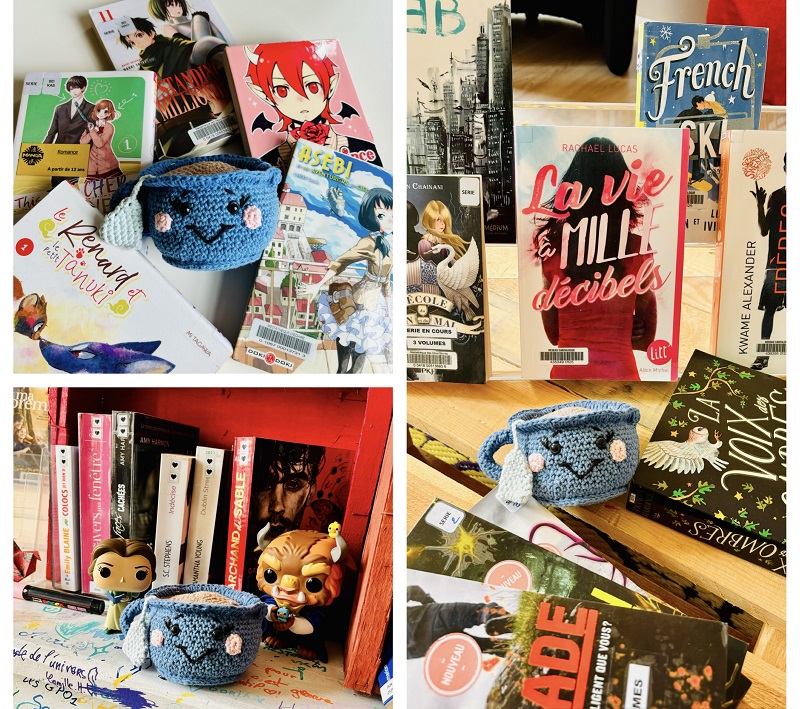 Collage de photos avec livres et mangas