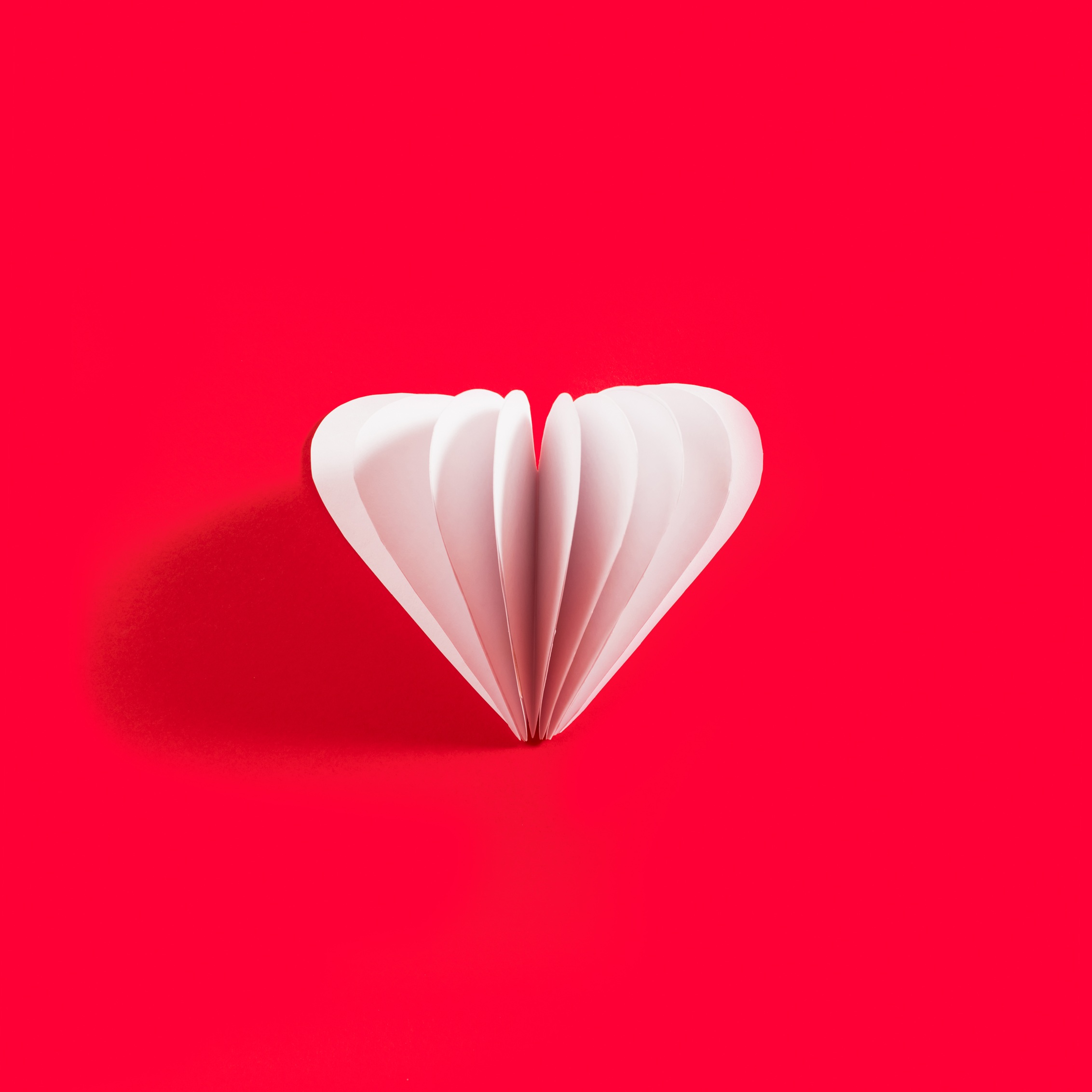 Coeur en papier sur fond rouge
