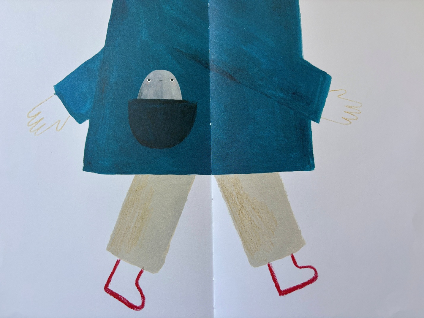 Dessin d'un enfant avec un caillou dans la poche