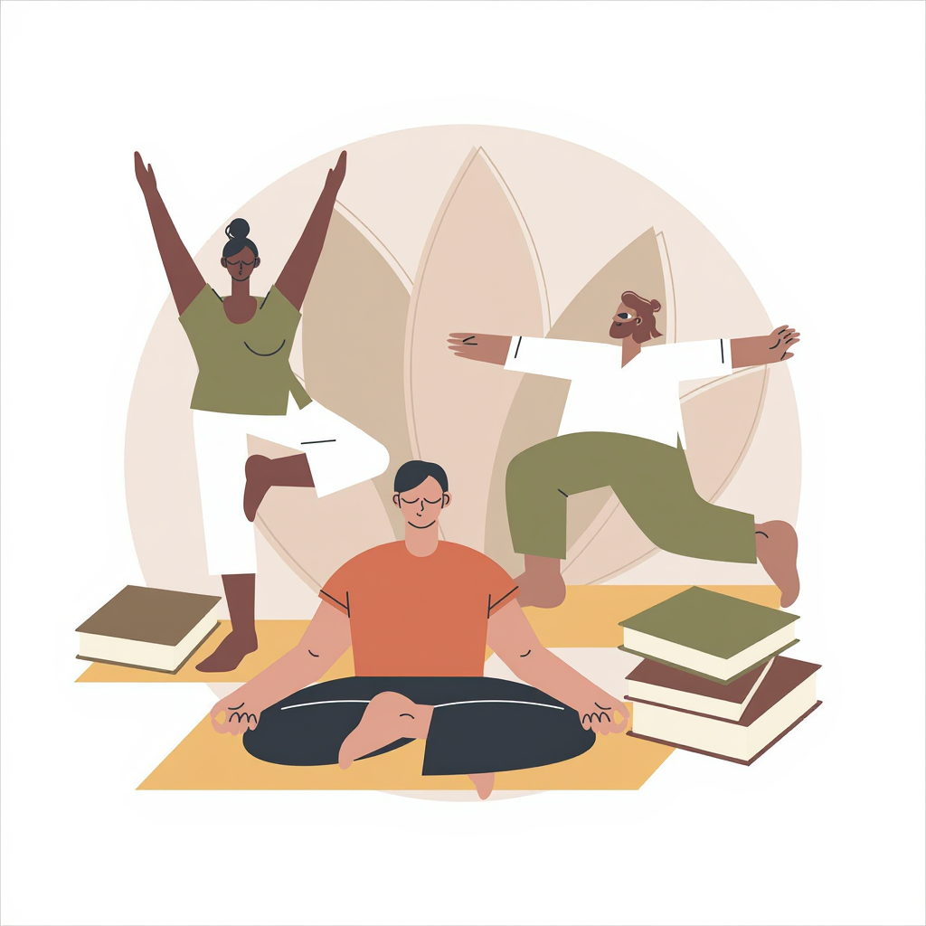 personnes avec livres faisant des mouvements de qi gong
