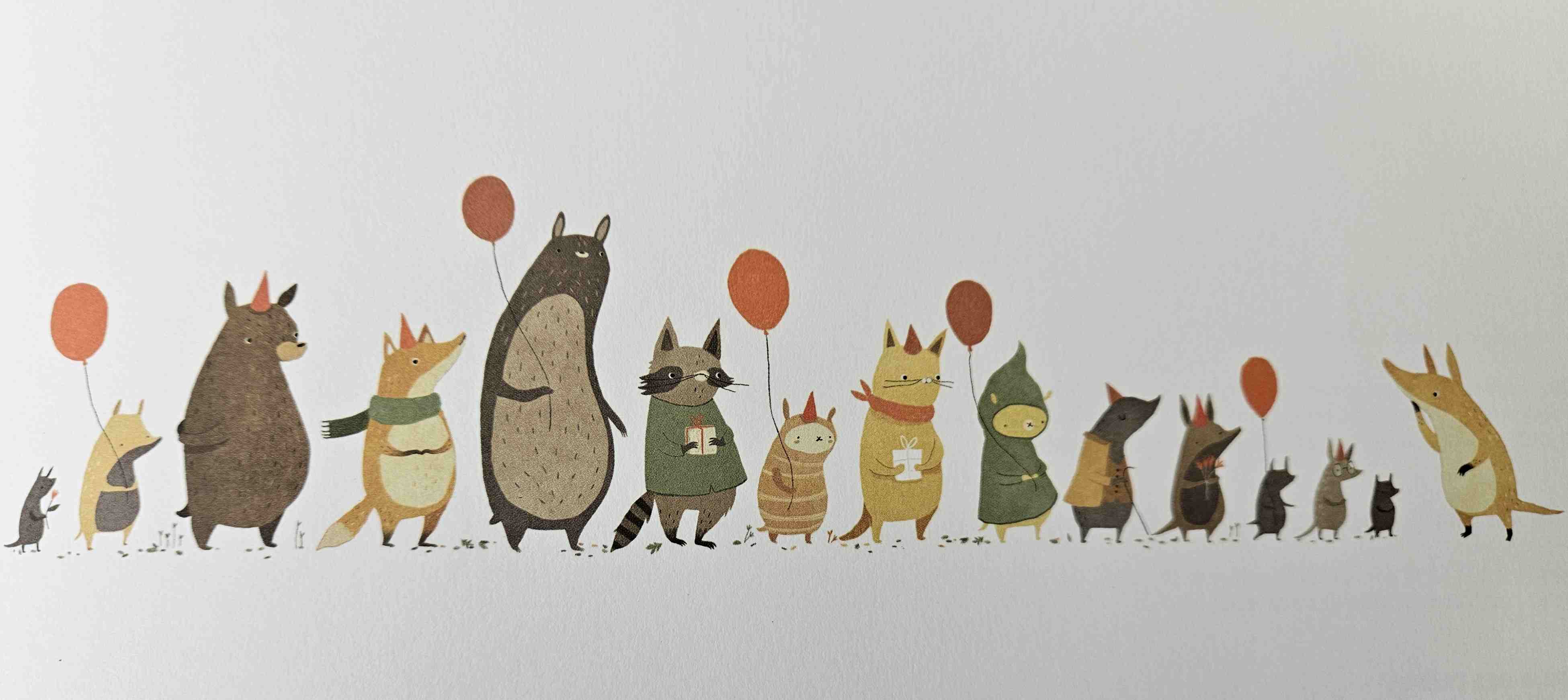 file d'animaux avec ballons